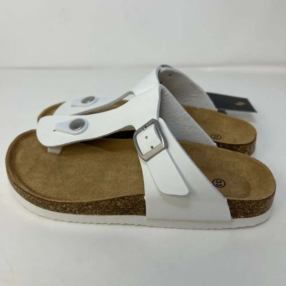 Torotto Kids Cork Footbed‎ Sandals White T-Strap Buckle EU 33 US 2Y NIB